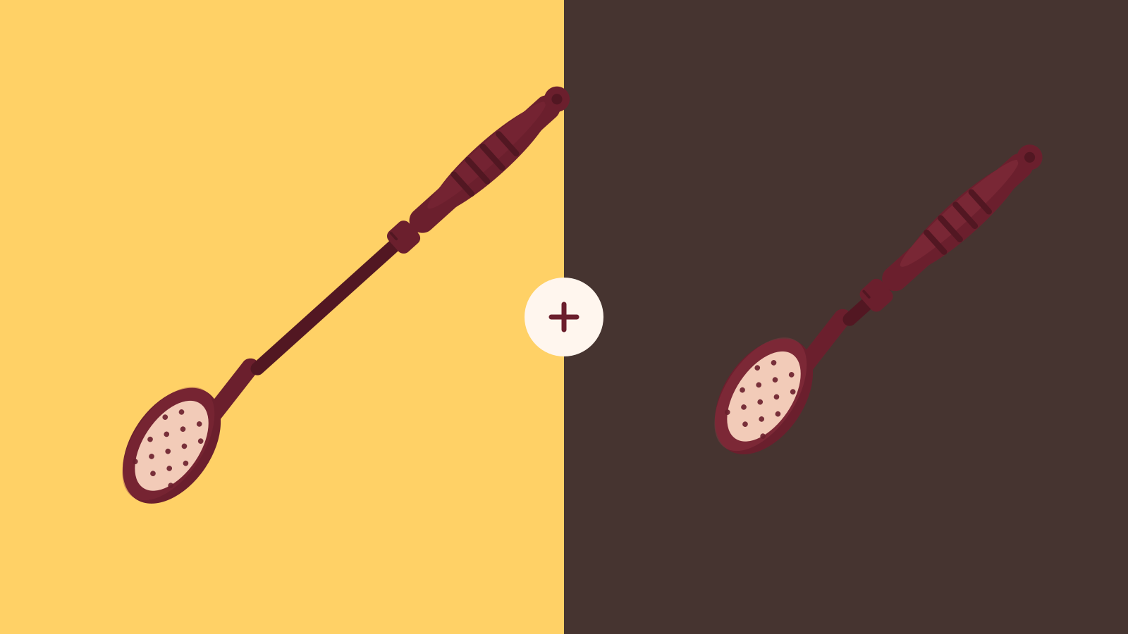 Two Swoop brushes side by side: extended to full length on a yellow panel, collapsed to storage size on a dark brown panel